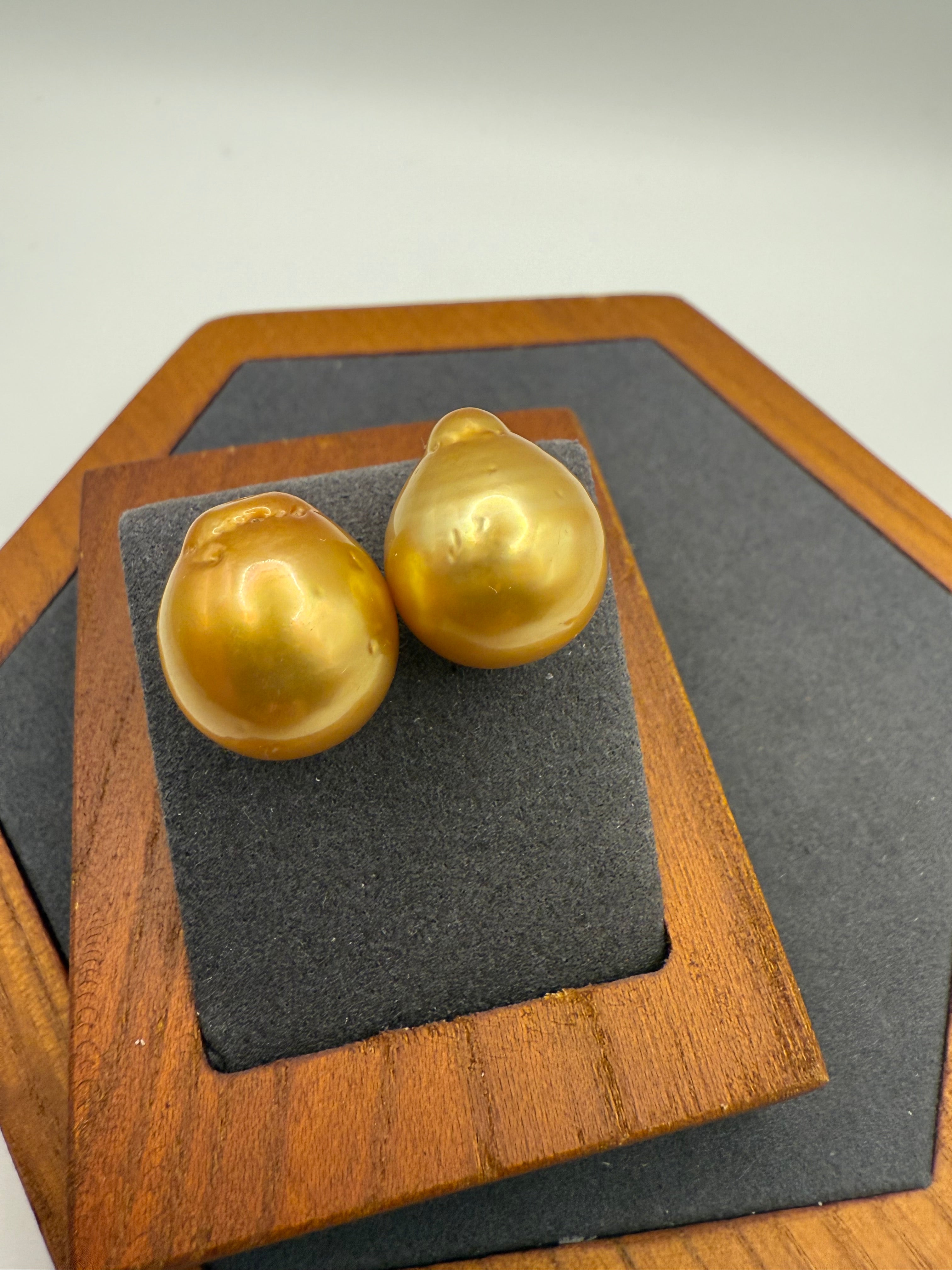 Deep Golden Baroque Pearl Studs