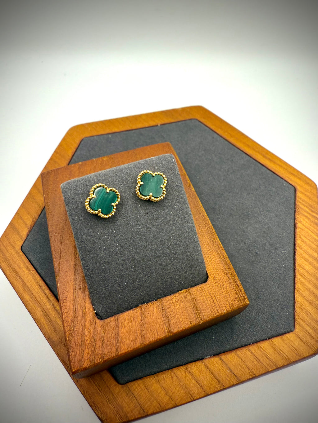 Green Agate Clover Design Earrings