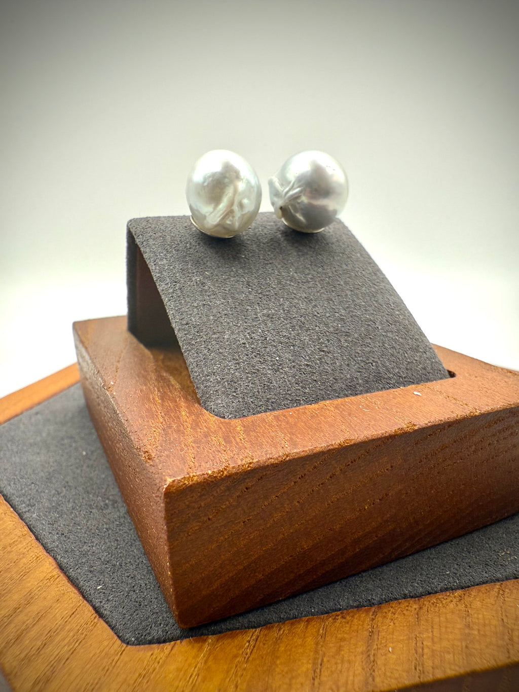 Bluish White Baroque Pearl Stud Earrings