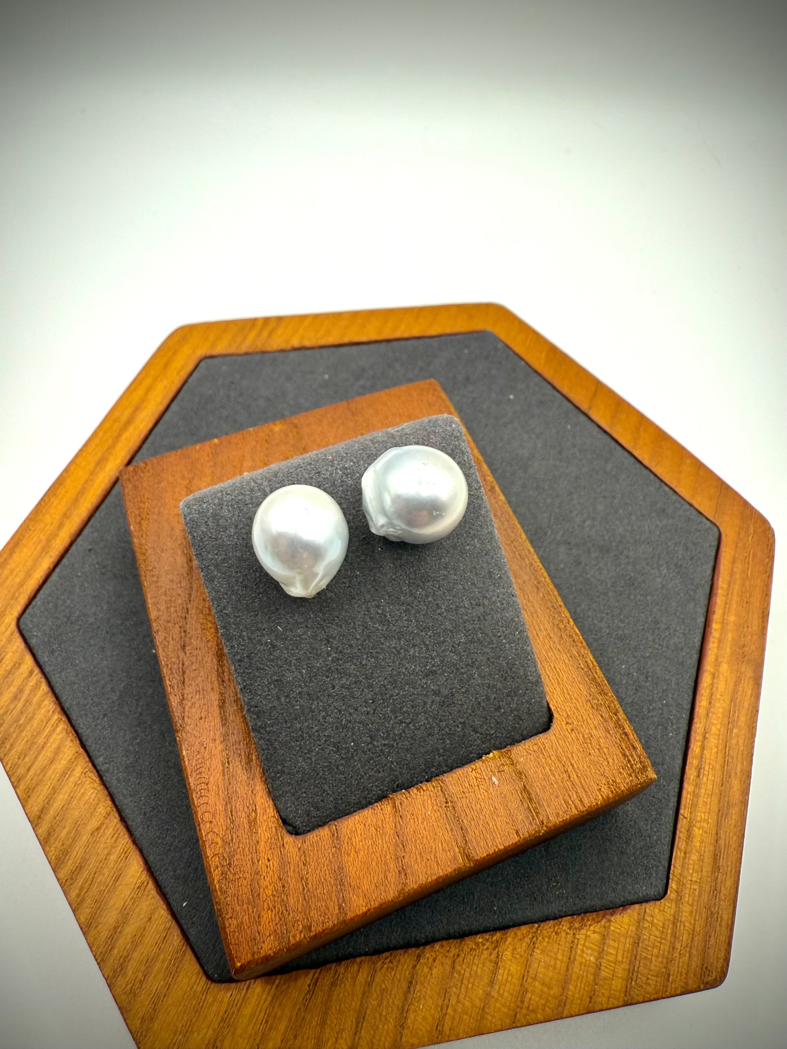 Bluish White Baroque Pearl Stud Earrings