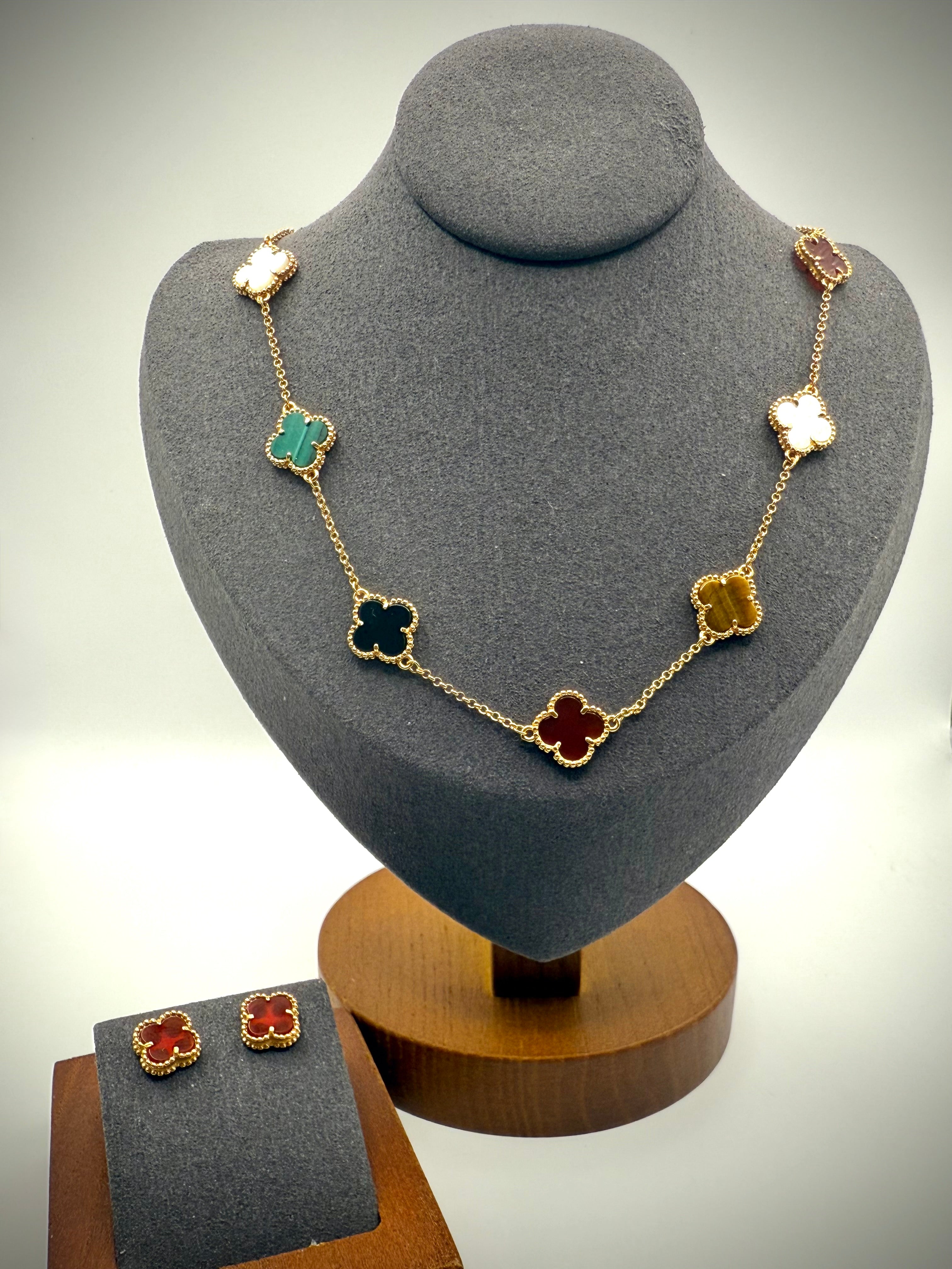 Multi Stone Clover Necklace