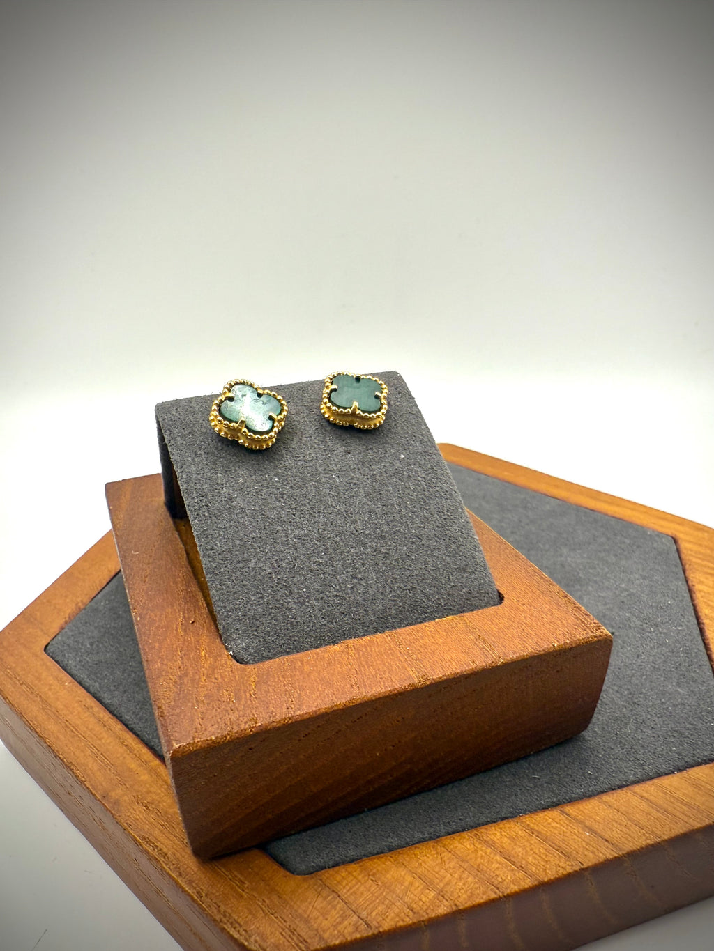 Green Agate Clover Design Earrings