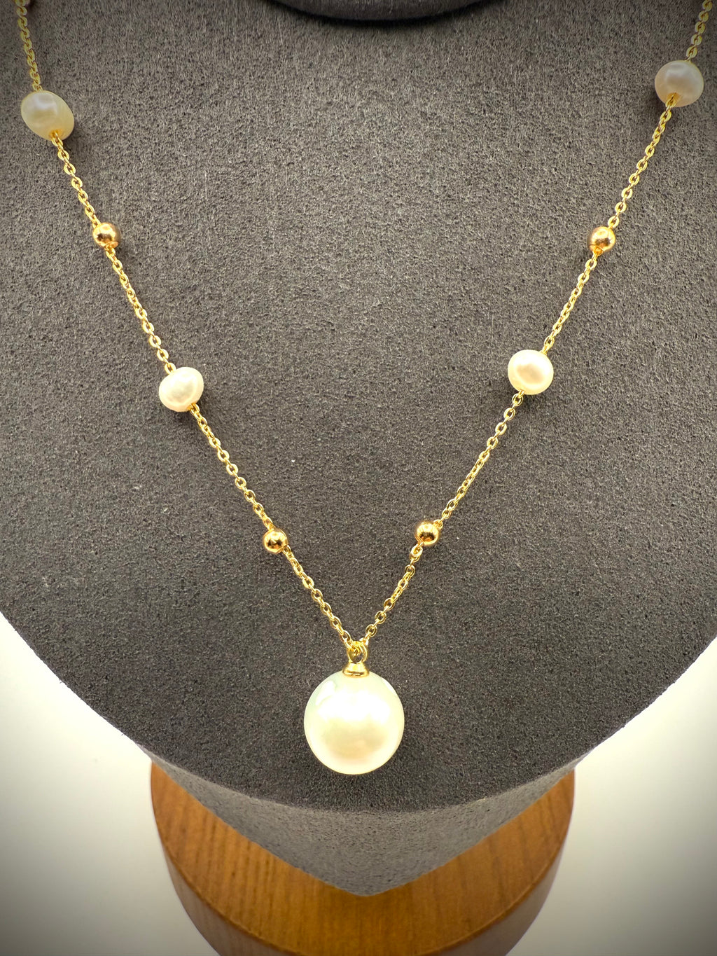 White Edison Freshwater Pearl Station Necklace