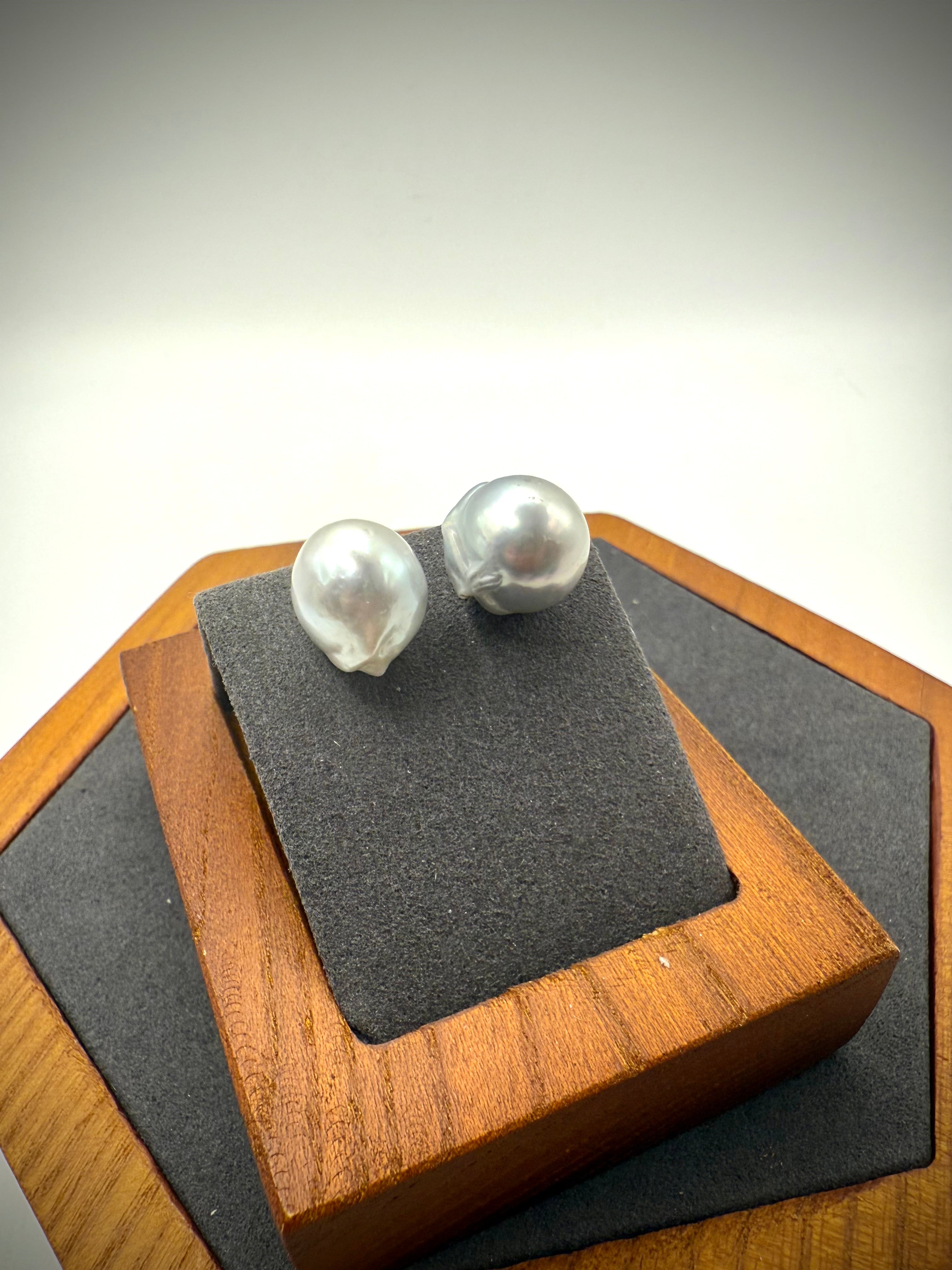 Bluish White Baroque Pearl Stud Earrings