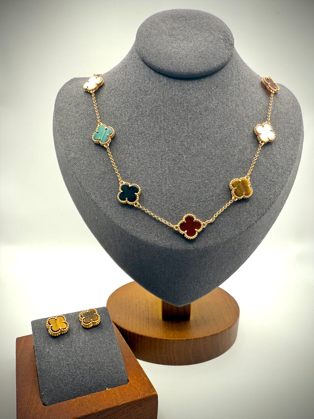 Multi Stone Clover Necklace
