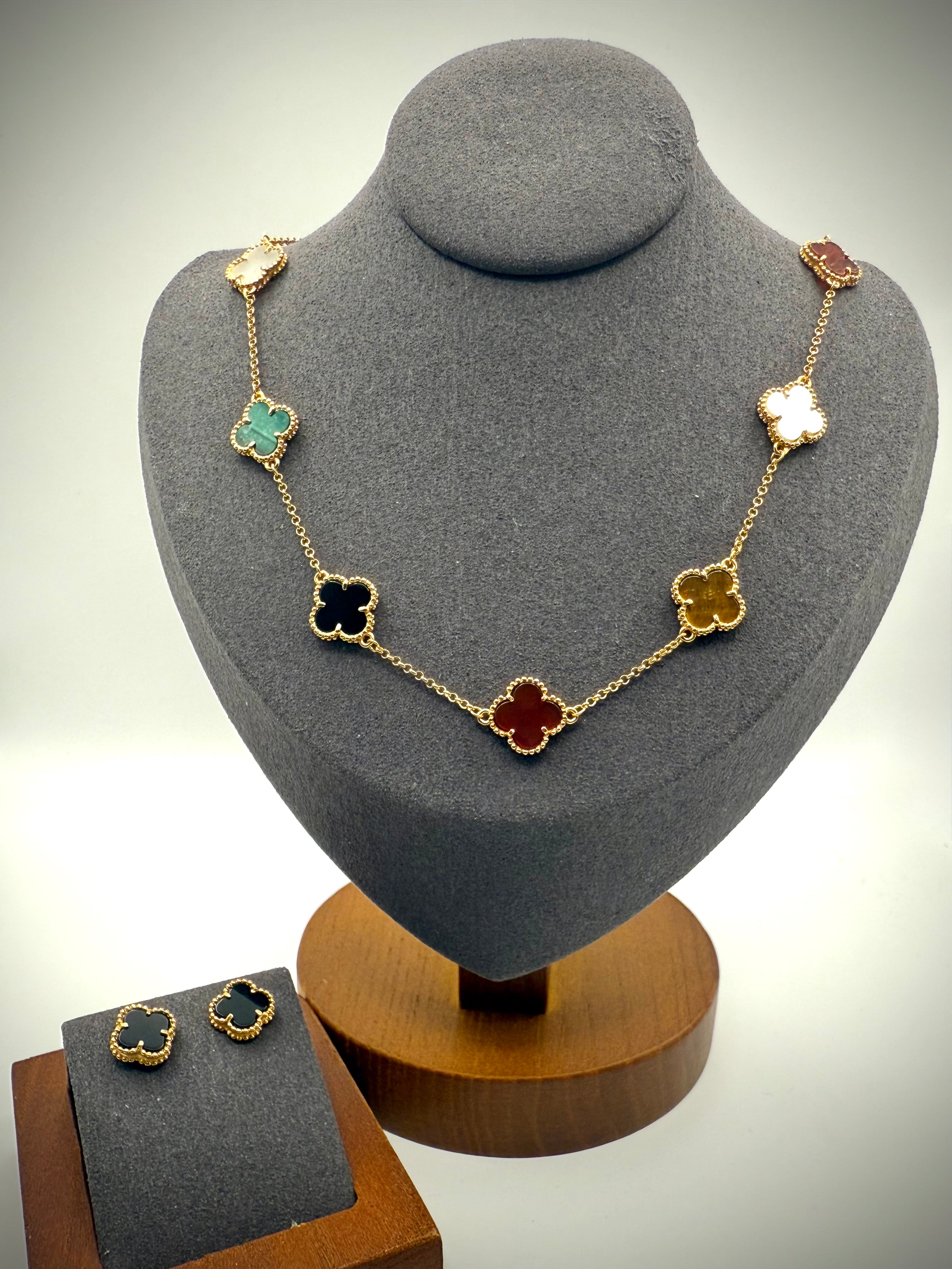 Multi Stone Clover Necklace