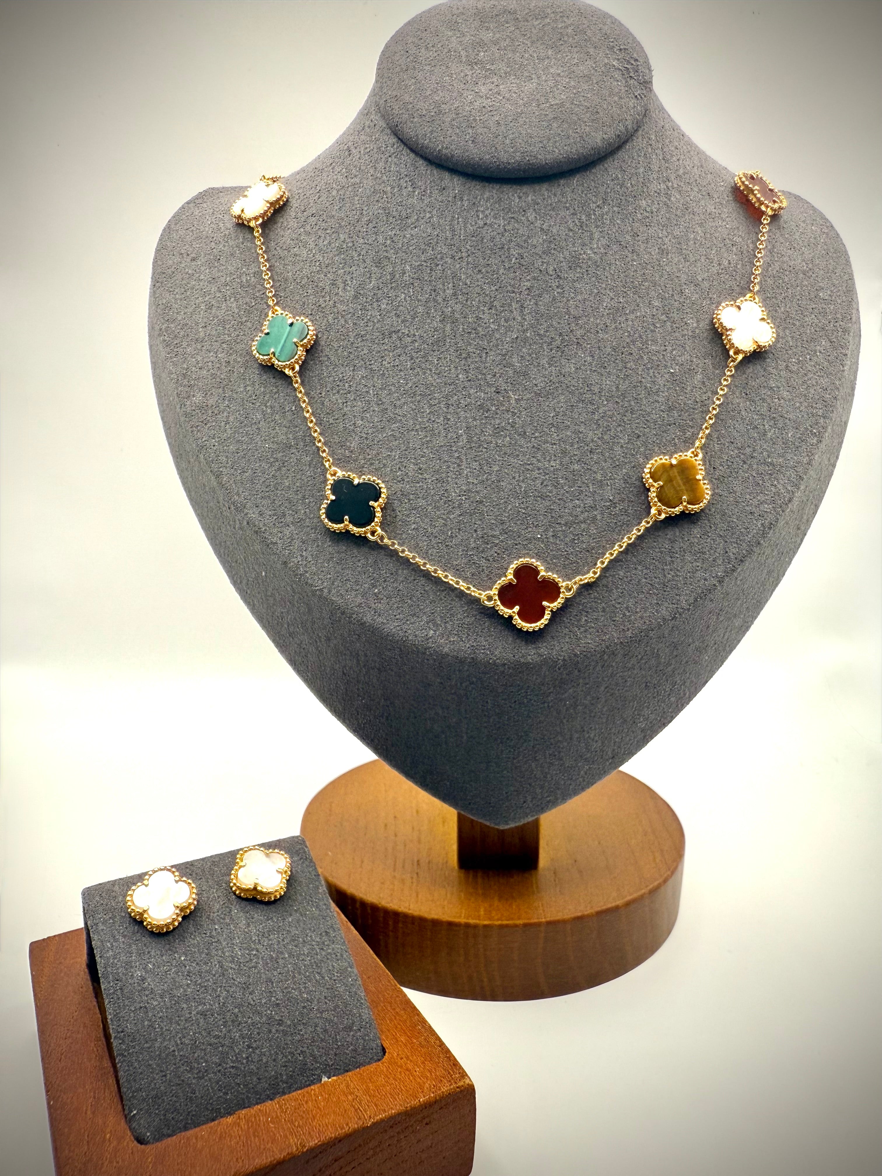 Multi Stone Clover Necklace