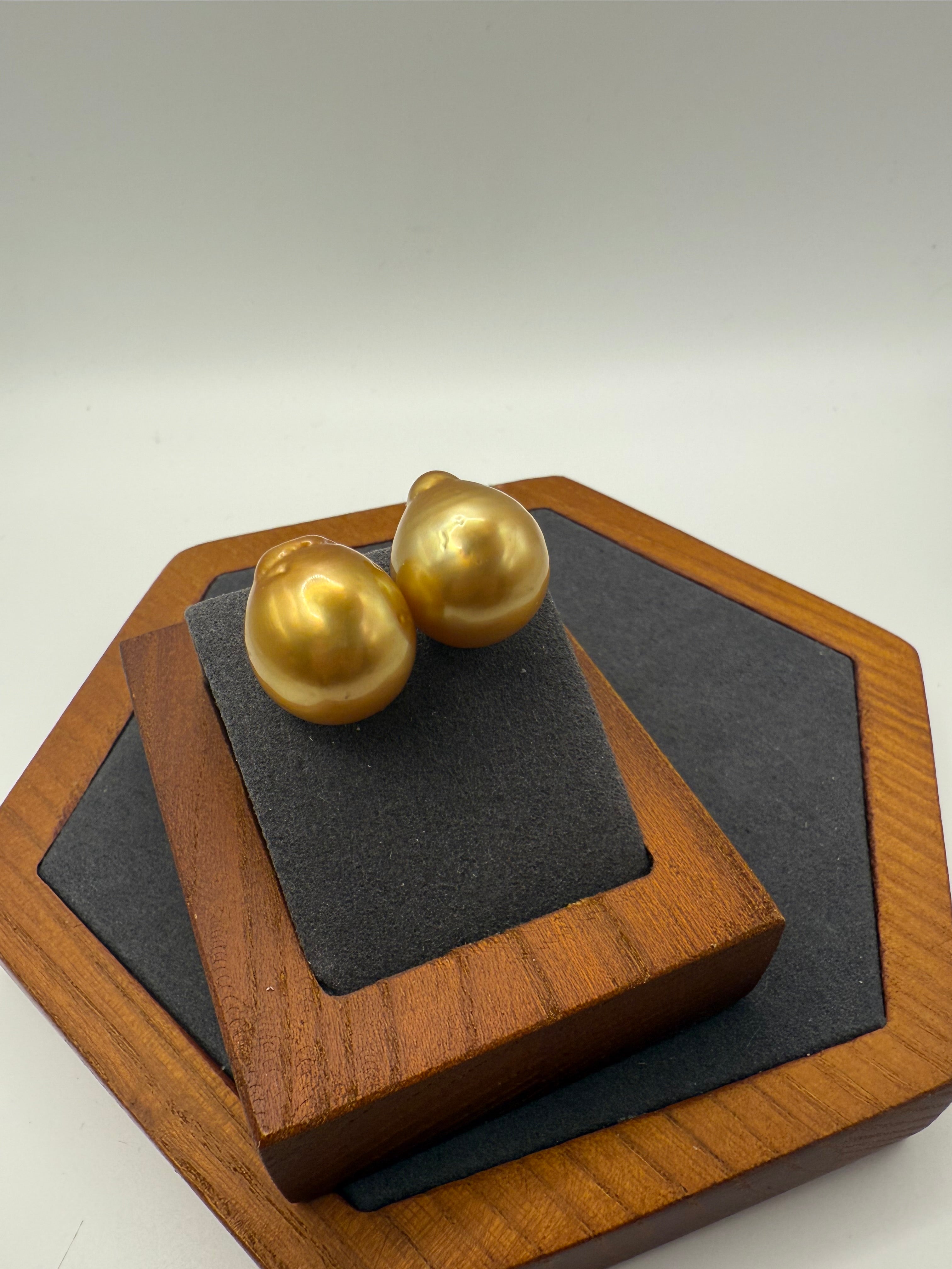 Deep Golden Baroque Pearl Studs