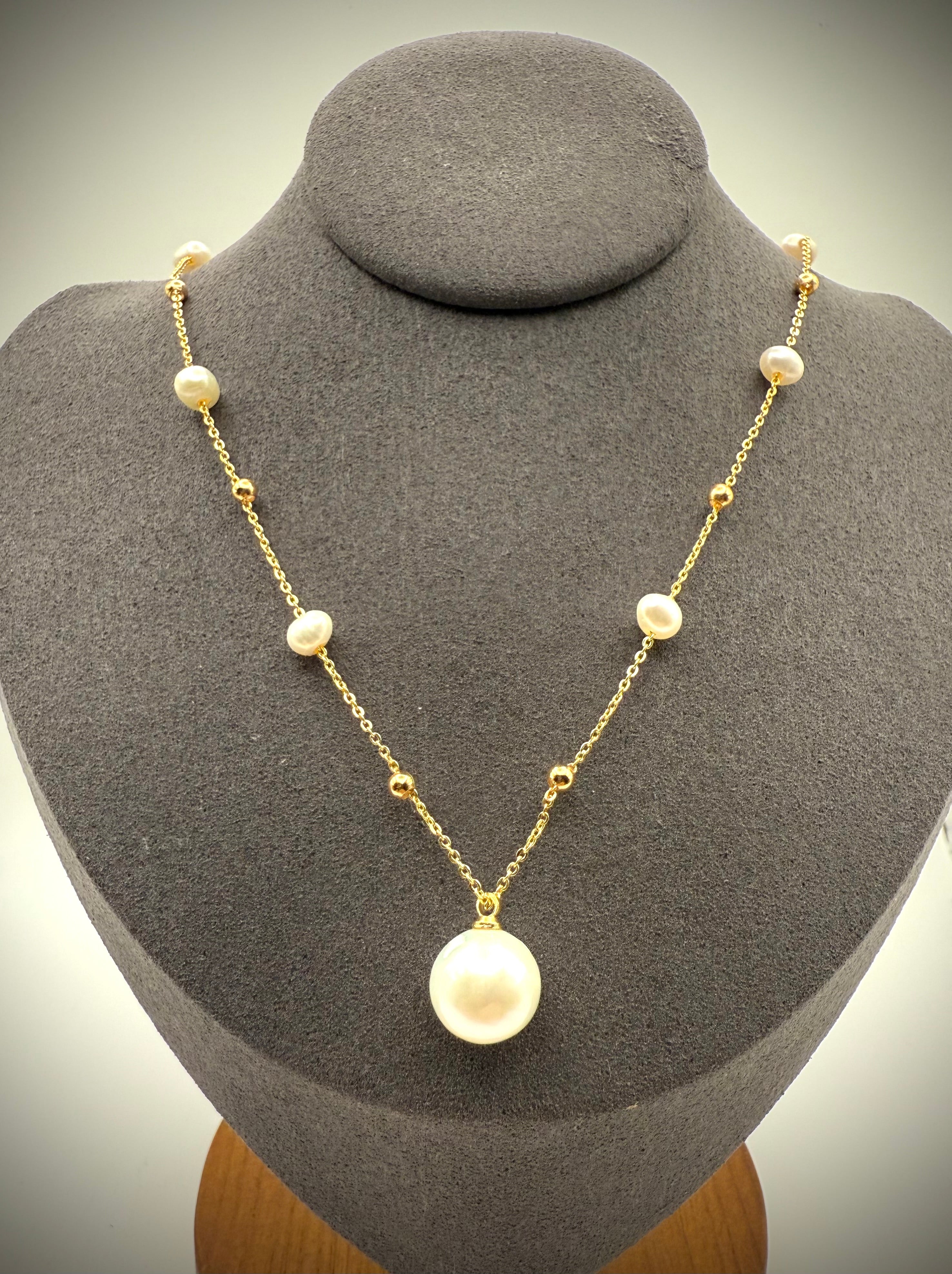 White Edison Freshwater Pearl Station Necklace