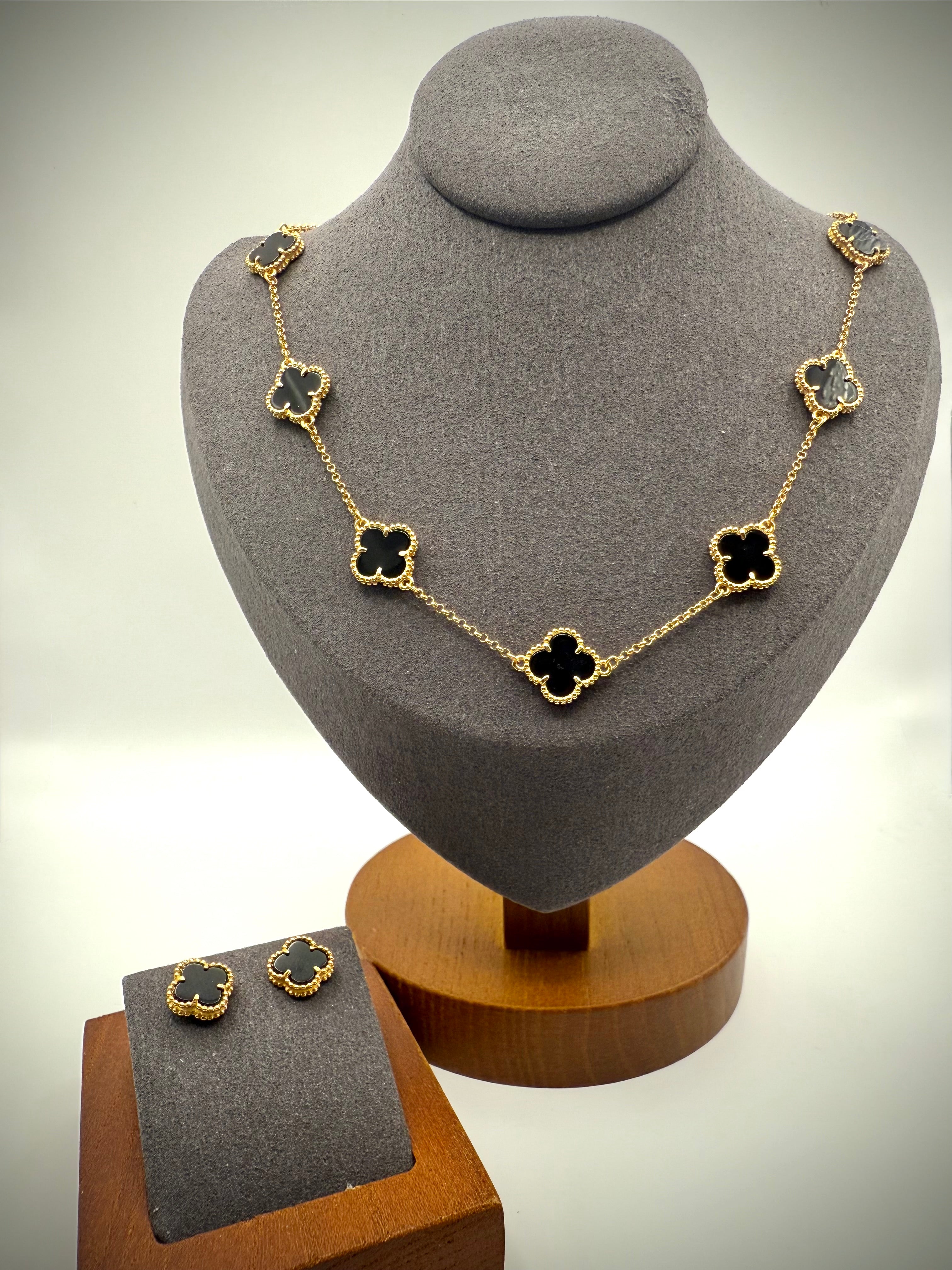 Black Onyx Clover Earrings
