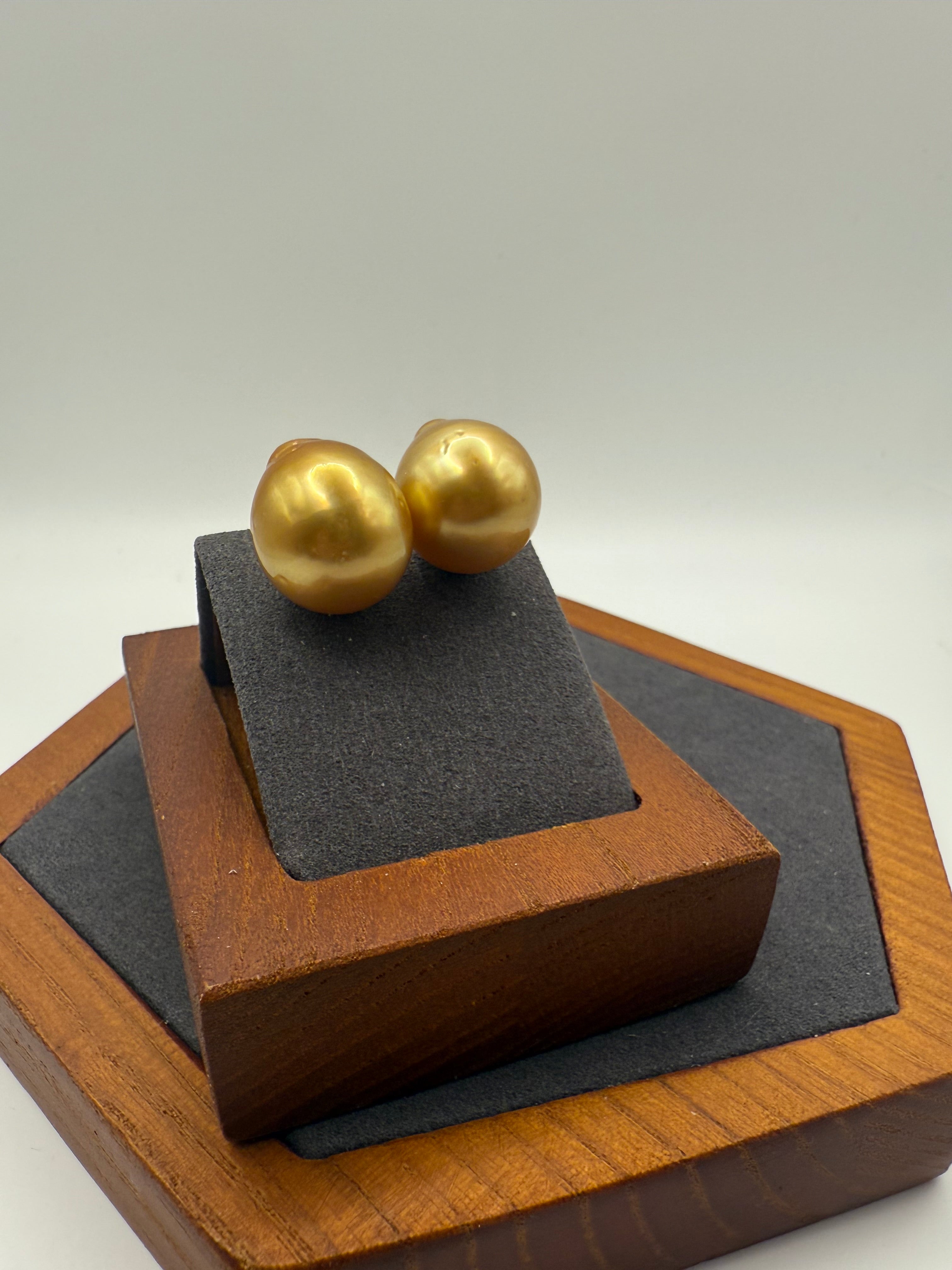 Deep Golden Baroque Pearl Studs