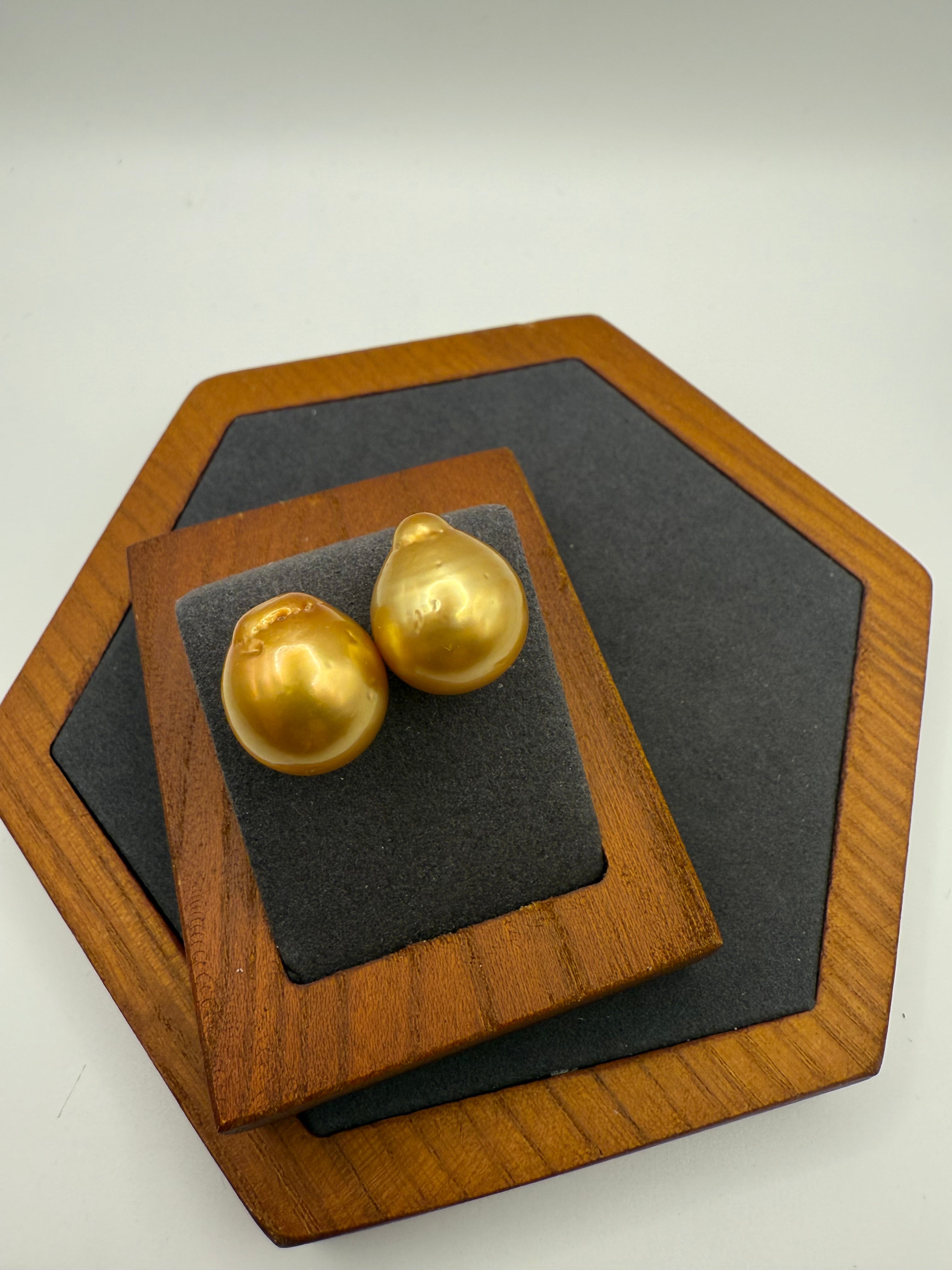 Deep Golden Baroque Pearl Studs