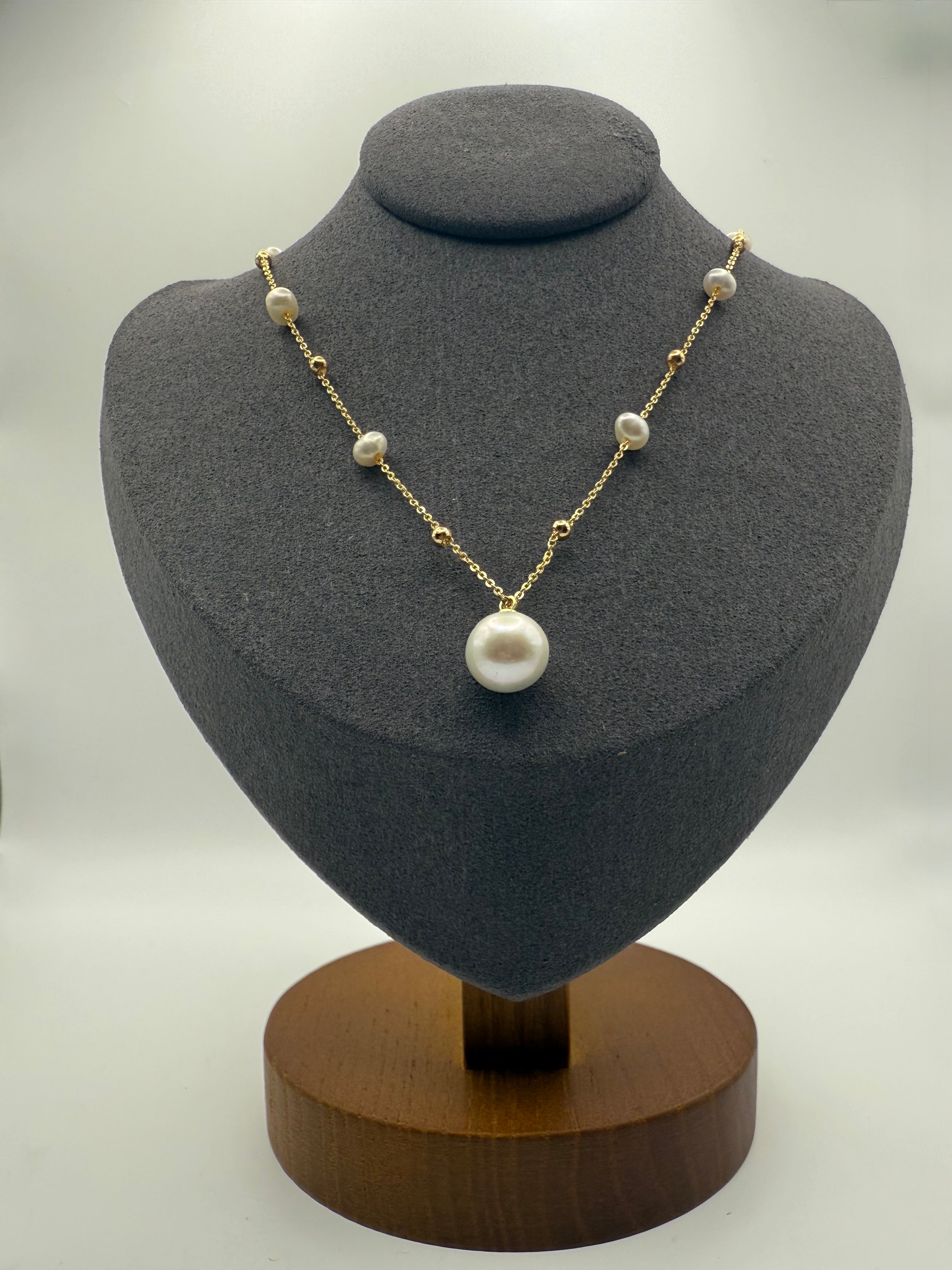 White Edison Freshwater Pearl Station Necklace