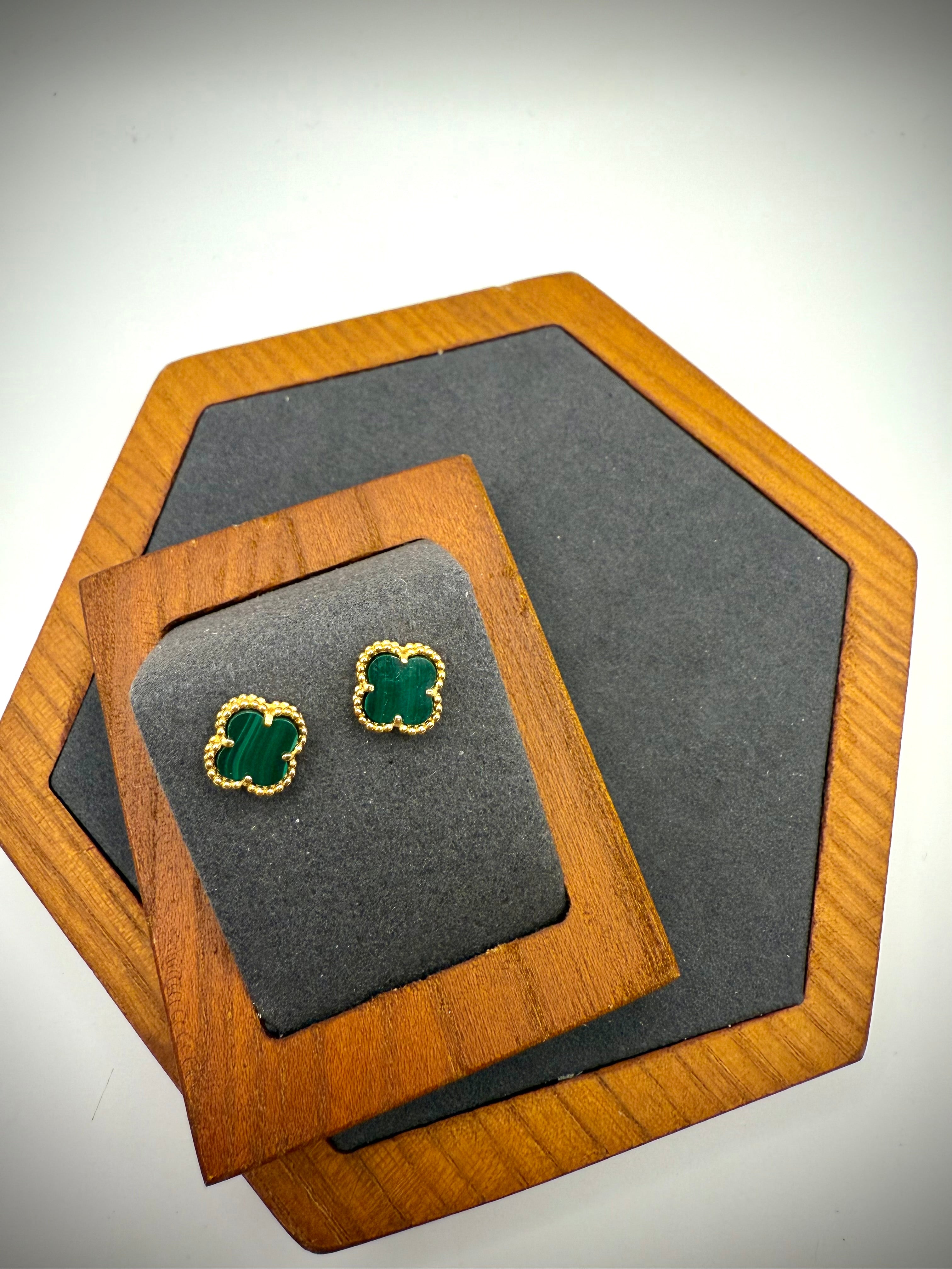 Green Agate Clover Design Earrings