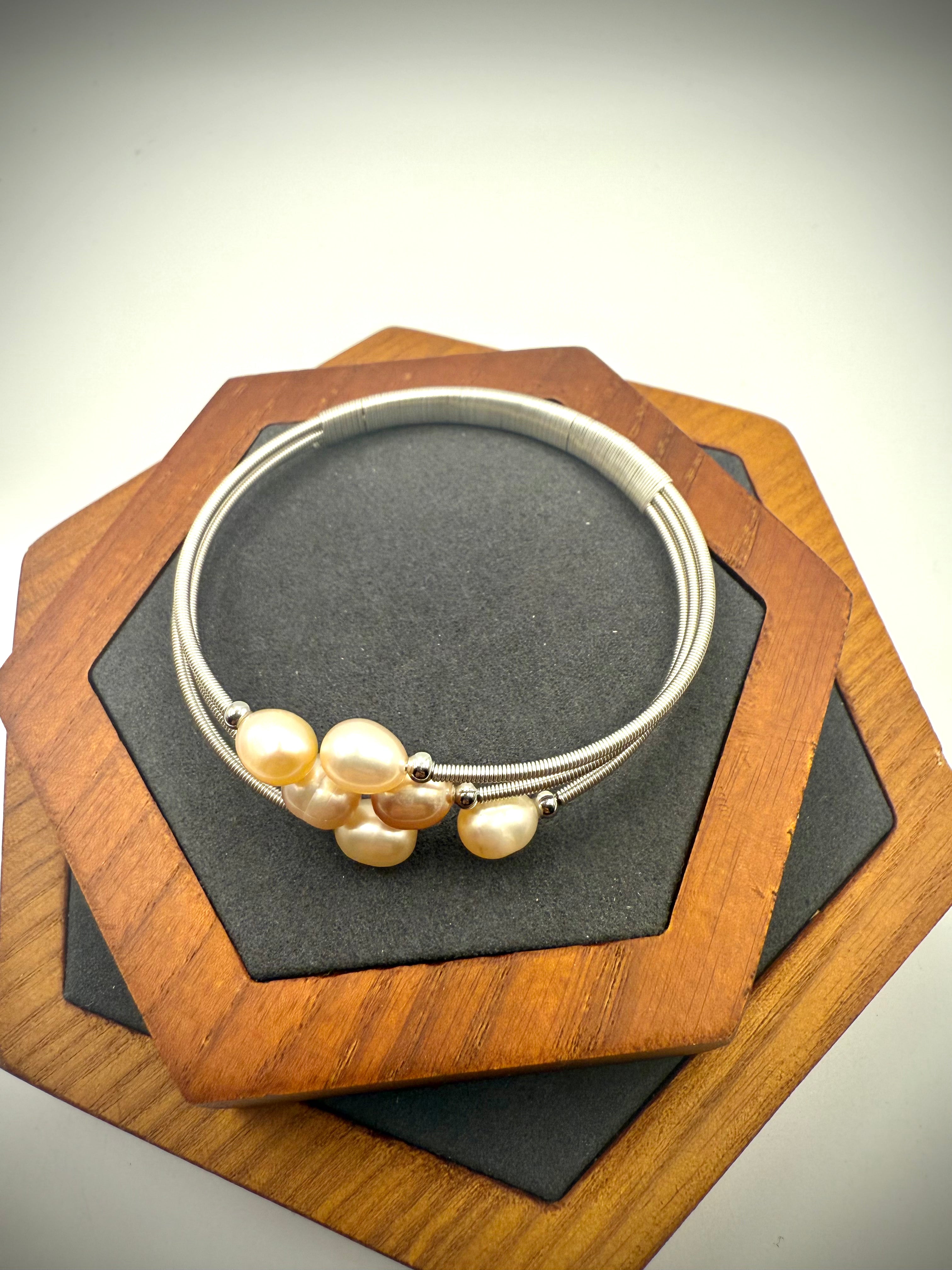 Champagne Three Layer Freshwater Bangle