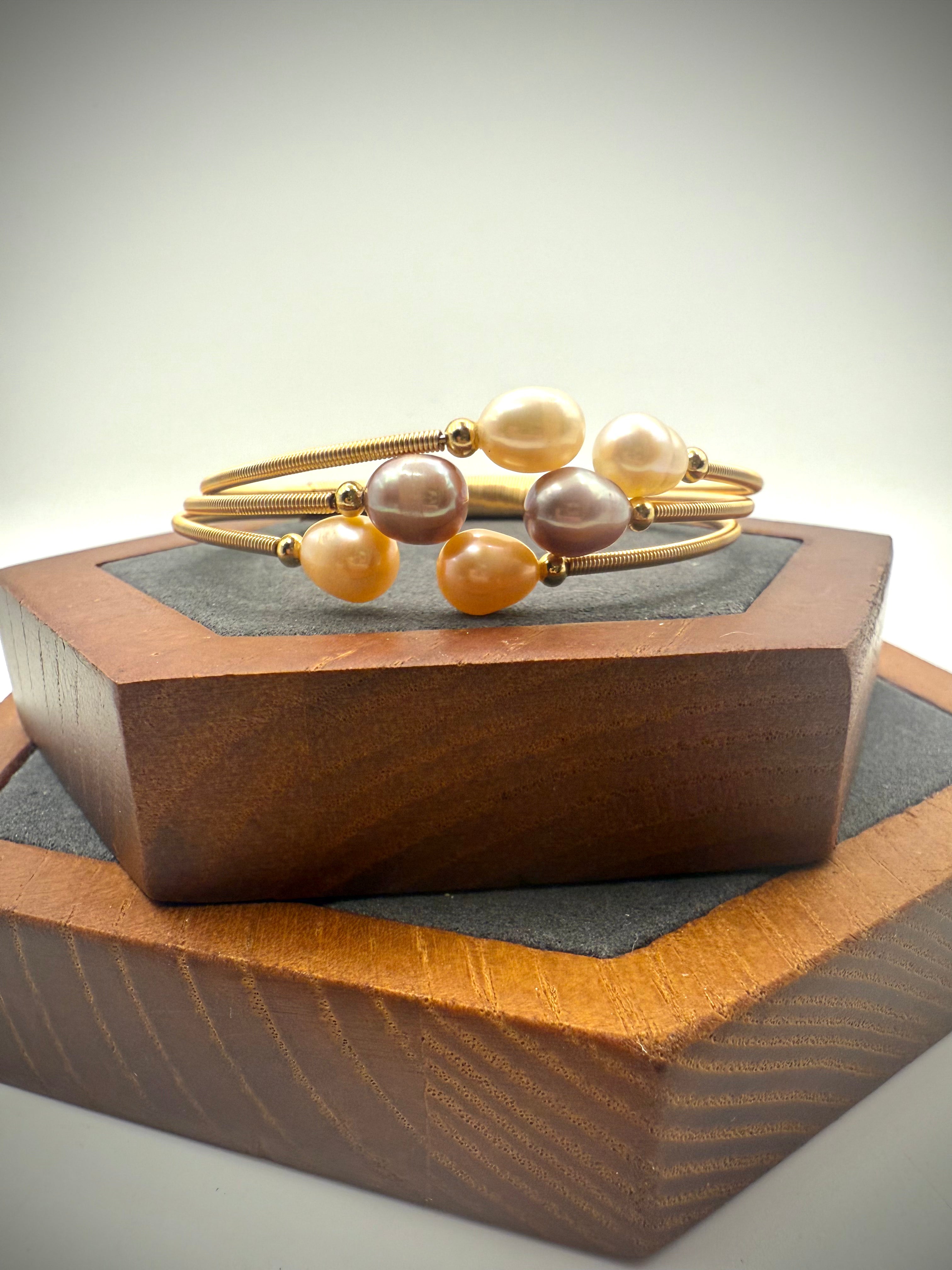 Pastel Three Layer Freshwater Pearl Bangle