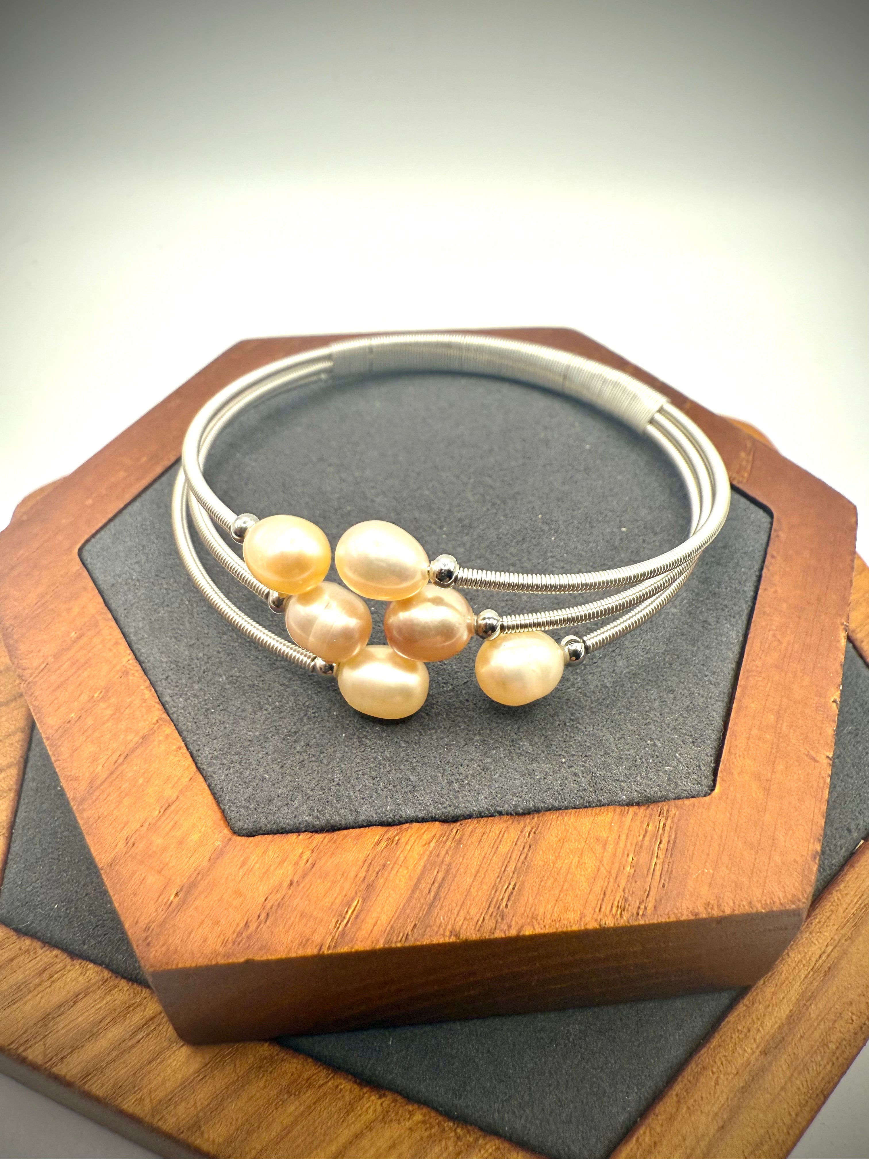 Champagne Three Layer Freshwater Bangle