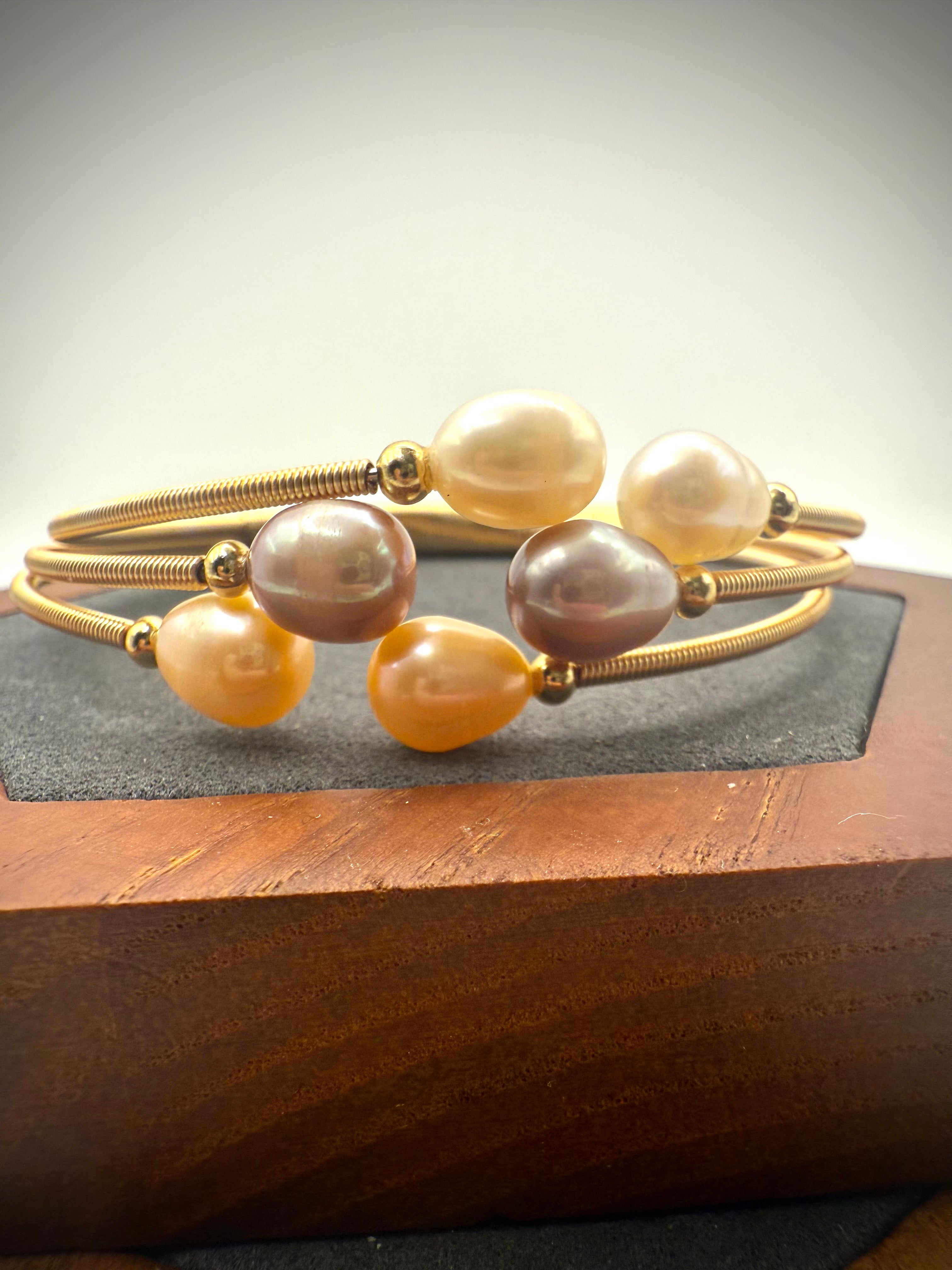 Pastel Three Layer Freshwater Pearl Bangle