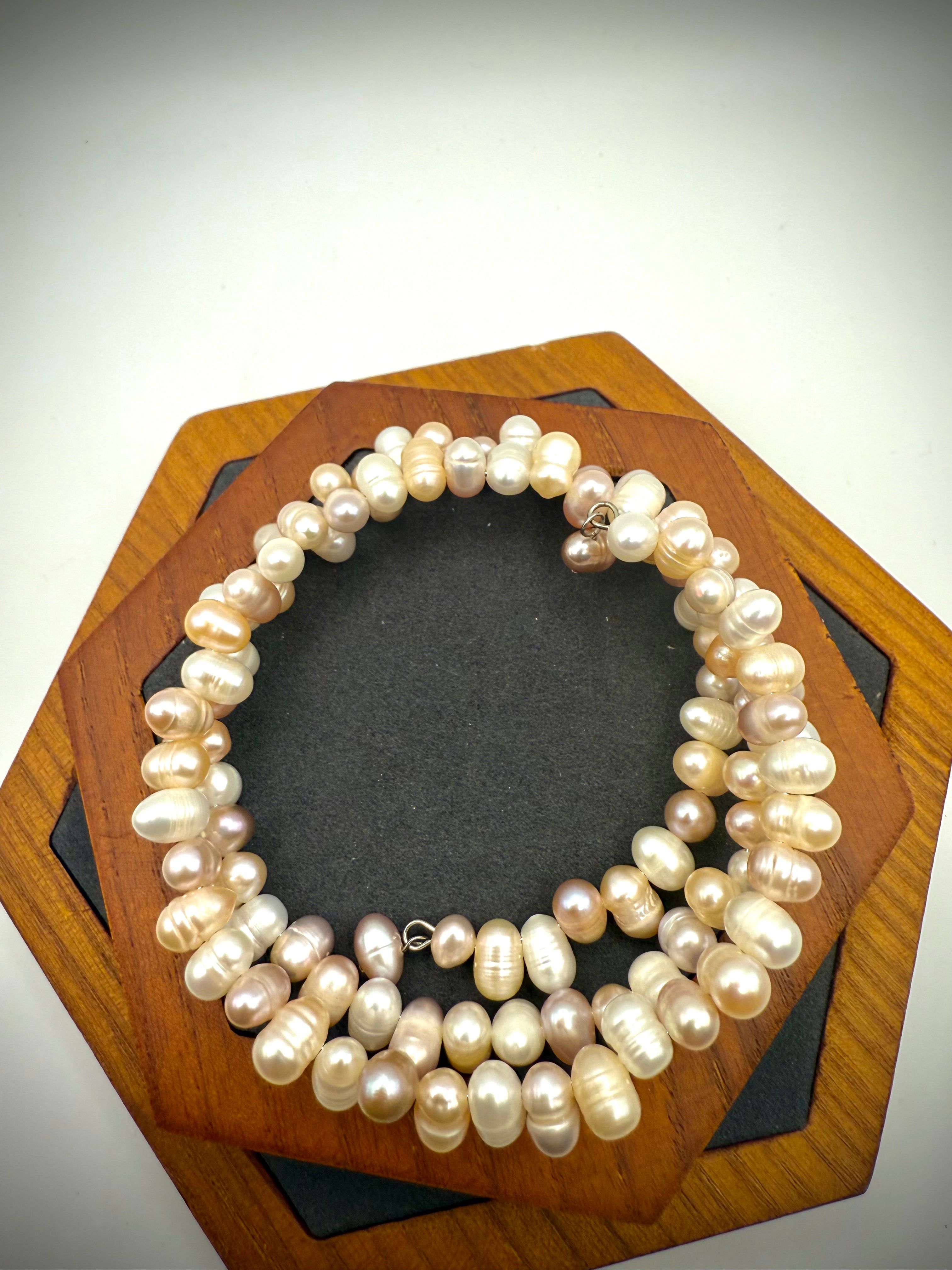 Pastel Double Layer Freshwater Pearl Bangle
