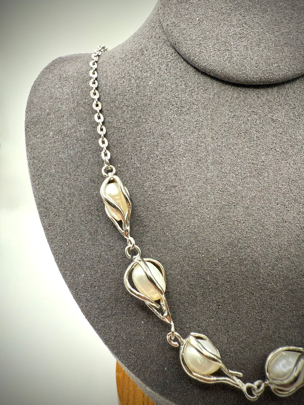 Necklace with Caged Pearls