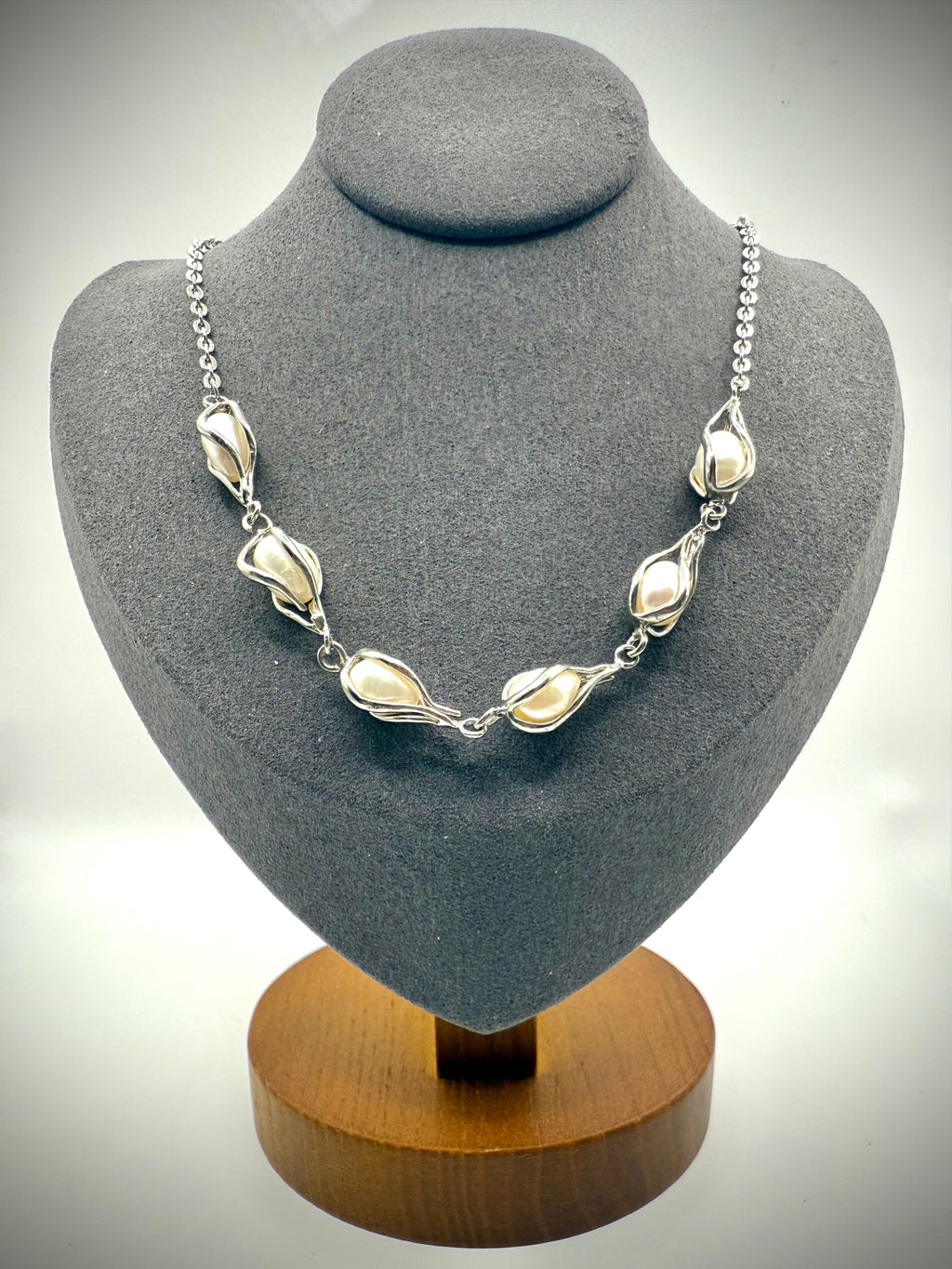 Necklace with Caged Pearls