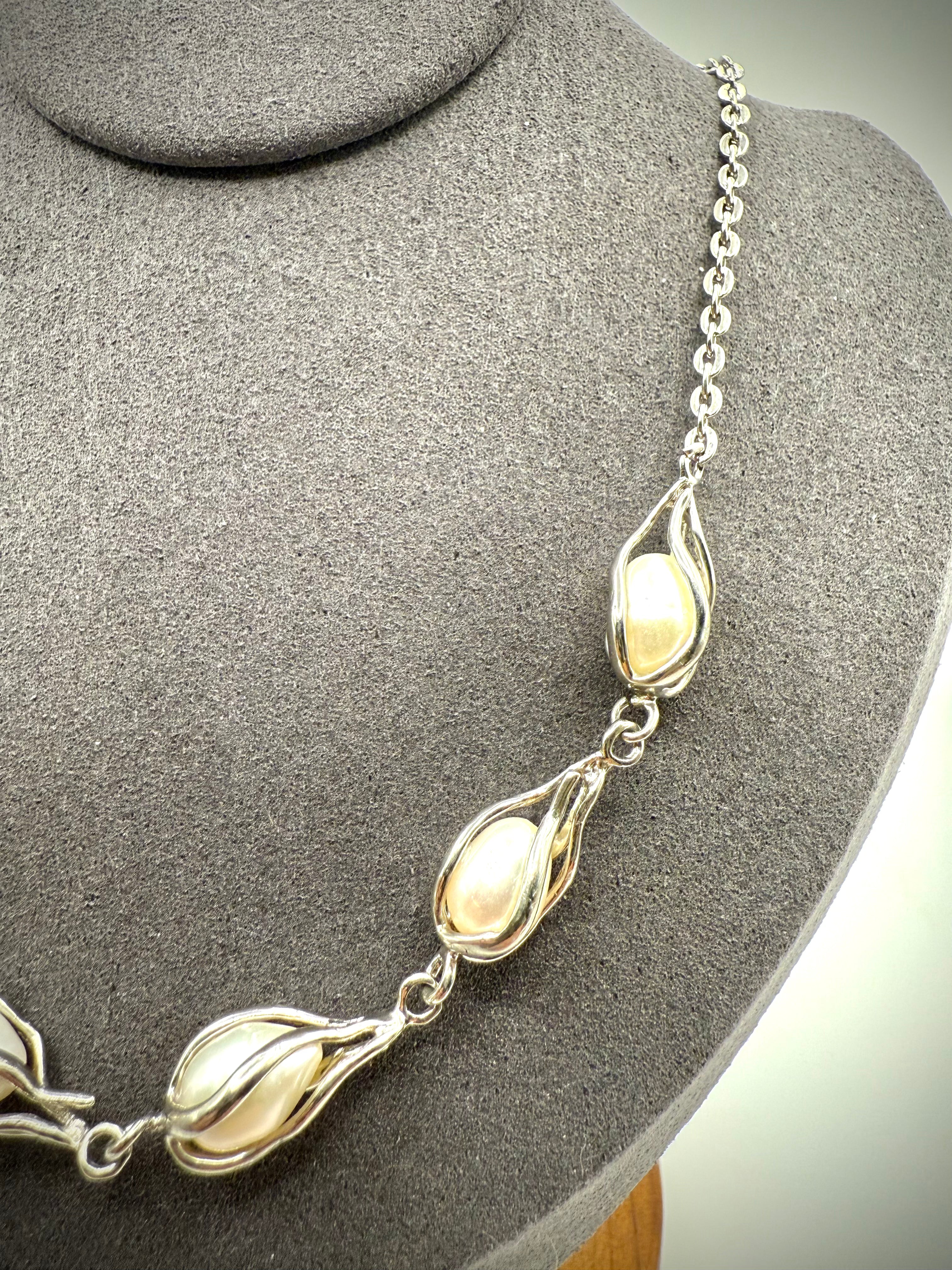 Necklace with Caged Pearls