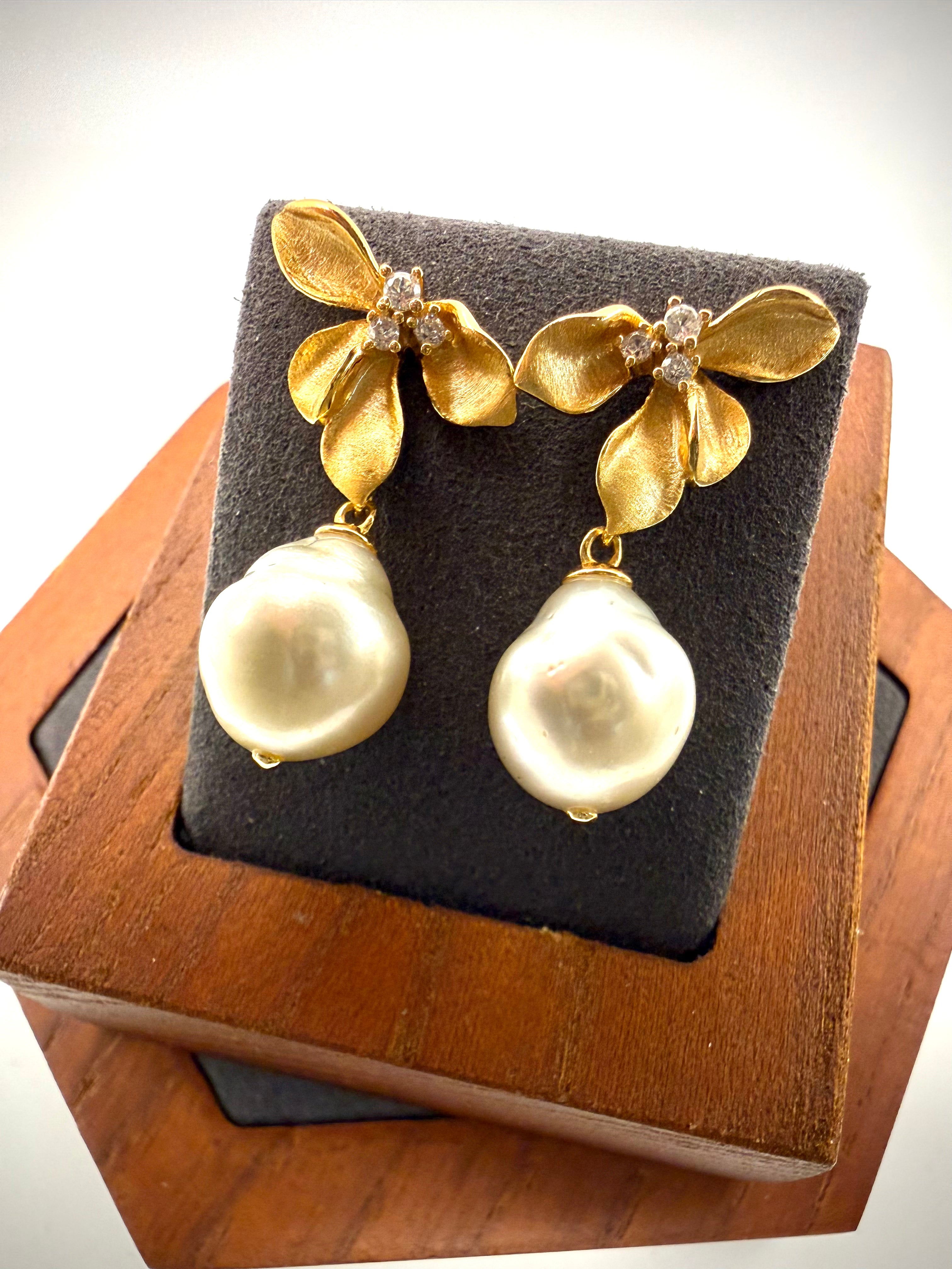 Champagne Baroque South Sea Pearl Earrings