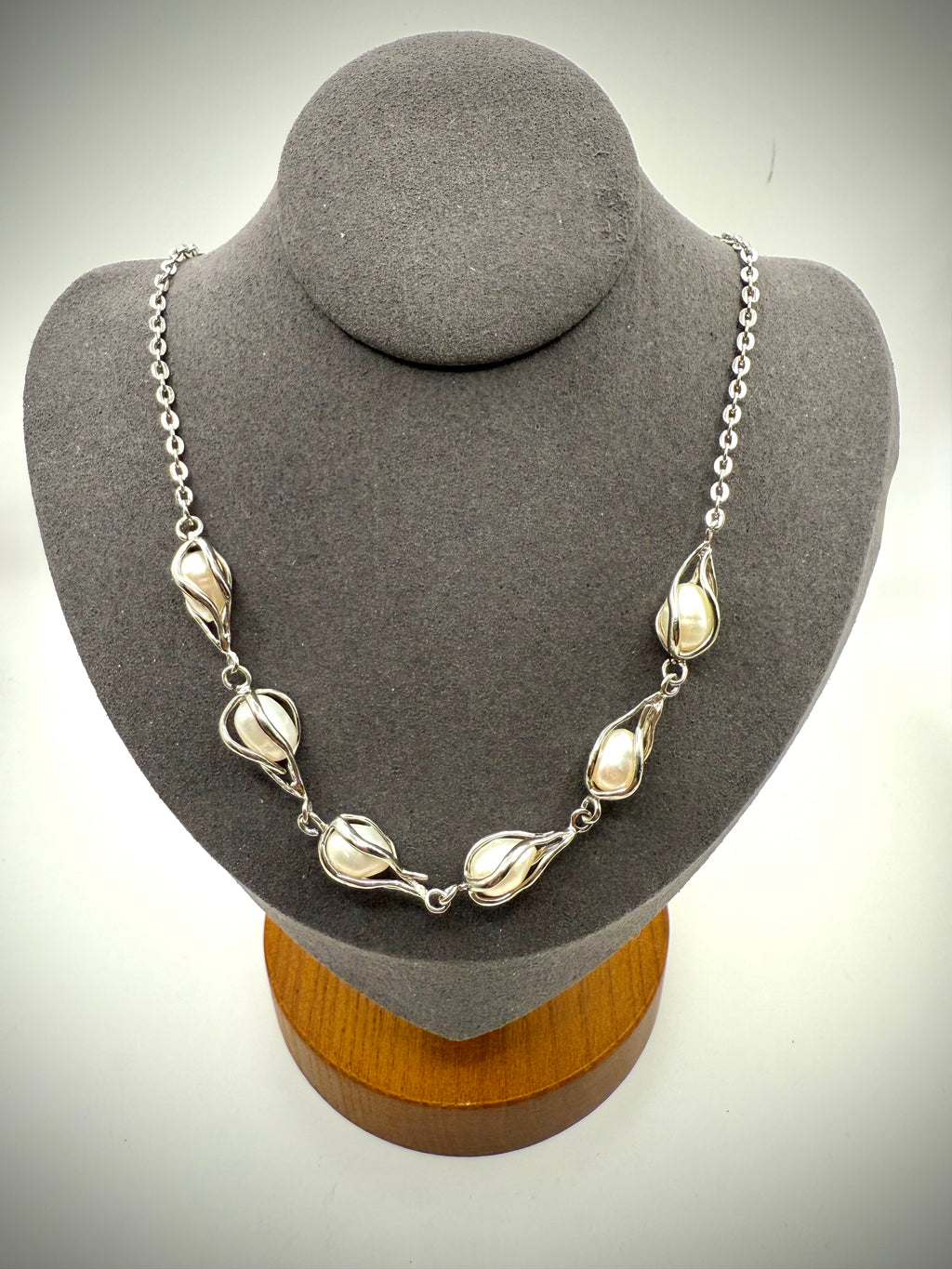 Necklace with Caged Pearls