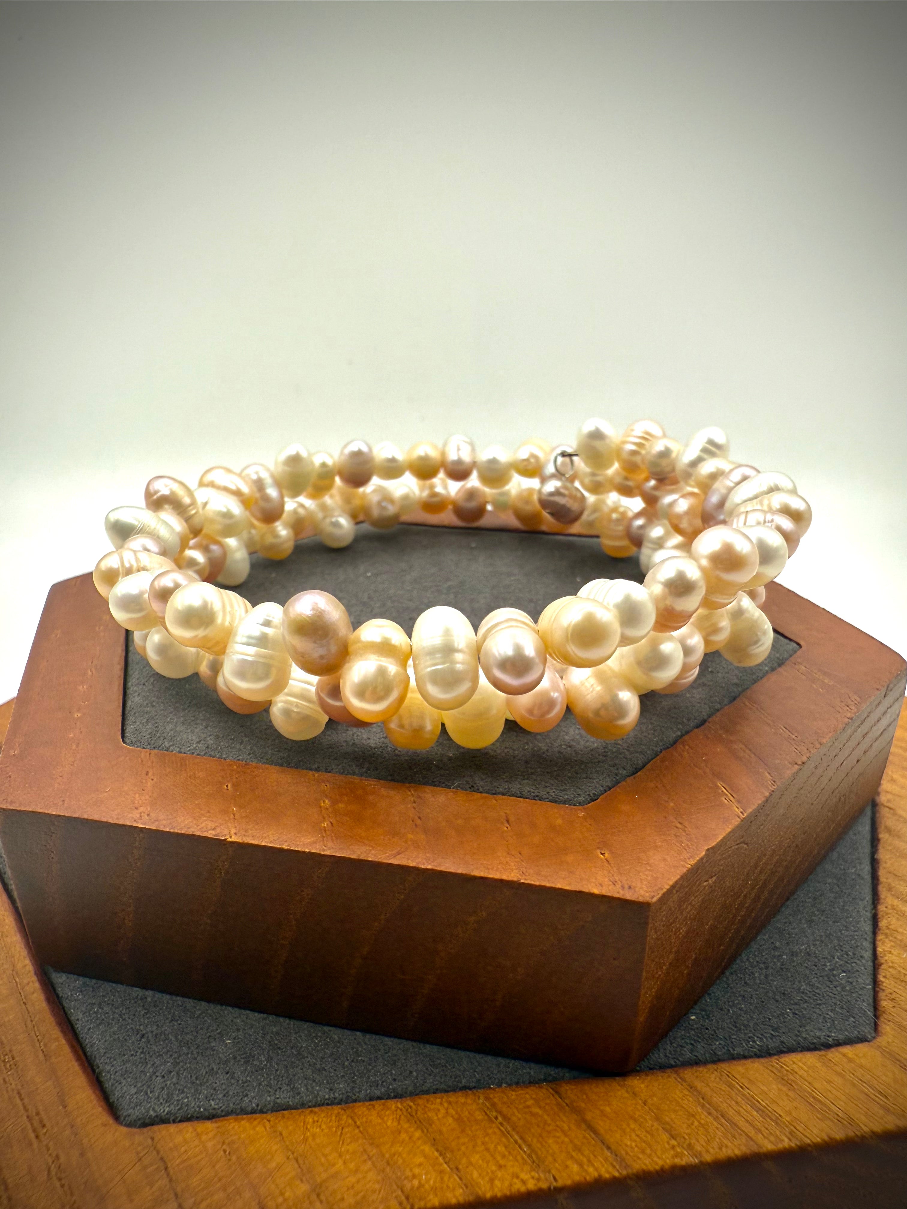 Pastel Double Layer Freshwater Pearl Bangle